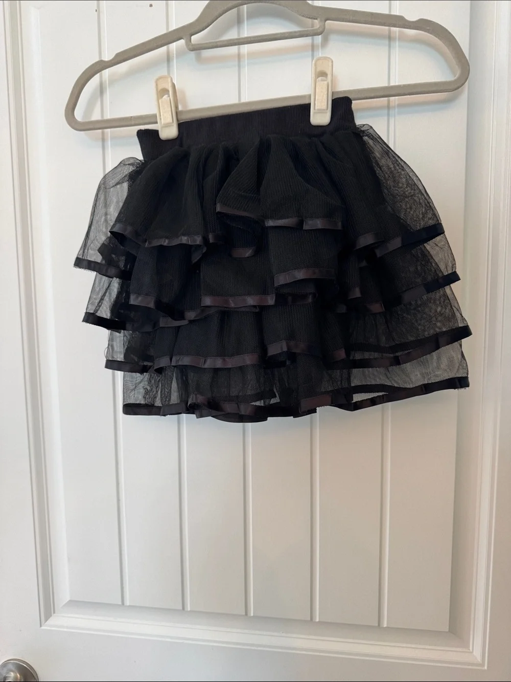 Tiered Black Tulle Skater Skirt with Bow Accent